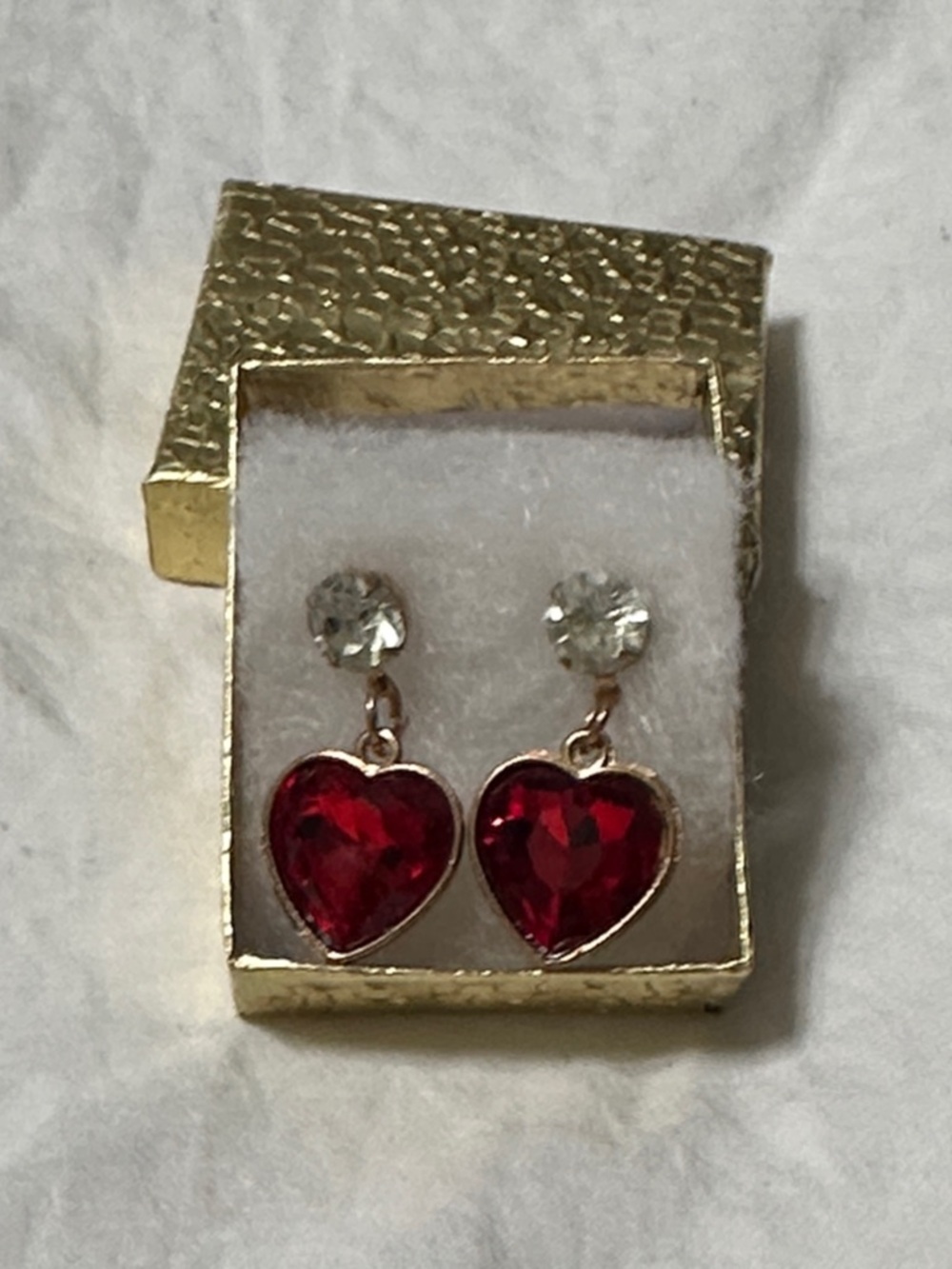 Red Heart Drop Earrings with Clear Studs